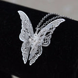 Hollow Out Butterfly Silver Necklace - Collier Sautoir