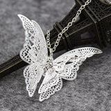 Hollow Out Butterfly Silver Necklace - Collier Sautoir