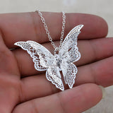 Hollow Out Butterfly Silver Necklace - Collier Sautoir