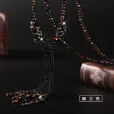 2017 New Fashion Crystal Long Necklace Tassel Necklace Black Beads Chain Necklace Gifts Jewelry Tassel Chain Choker For Women