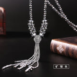 2017 New Fashion Crystal Long Necklace Tassel Necklace Black Beads Chain Necklace Gifts Jewelry Tassel Chain Choker For Women