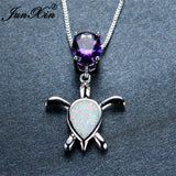 JUNXIN Women White Opal Turtle Necklace Purple Oval Necklaces 925 Sterling Silver Filled Necklaces Pendants Animal Jewelry Gift