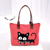 2016 Fashion Women Small Canvas Bag Cute Cat Bag Office Lunch Bag Women Shoulder Handbag Ladies Bags mochila feminina