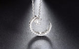 925 Sterling Silver Moon Star Pendant Necklaces with Austrian Crystal