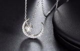 925 Sterling Silver Moon Star Pendant Necklaces with Austrian Crystal