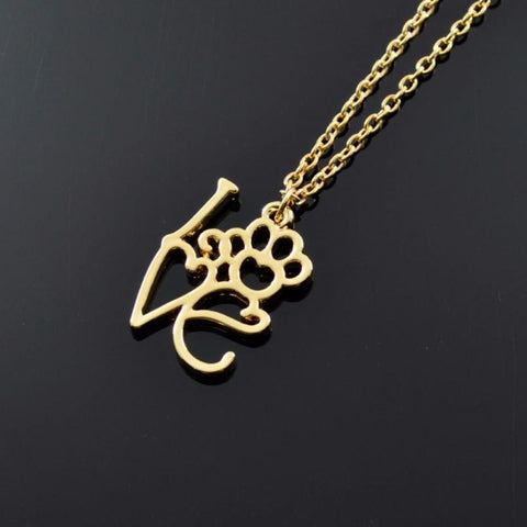 Fashion  Hollow Love Letter Pendant Necklace Personality Dog Feet Chain love dog claw Necklace gold / Silver #45