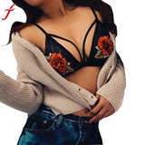 Women Bandage Appliques Lace Bralette Bustier Crop Top Sheer Triangle Unpadded Bra