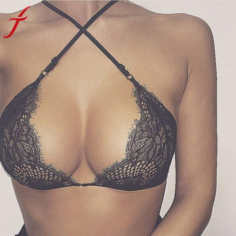 Sexy Lace Bra 2017 Fashion Women Hollow Translucent Underwear Wrapped Chest Sheer Lace Vest Strap Lingerie Tank Tops