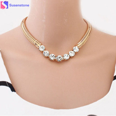 New Jewelry Gold Thick Chain Street Snap Lady Shiny Rhinestones Necklace