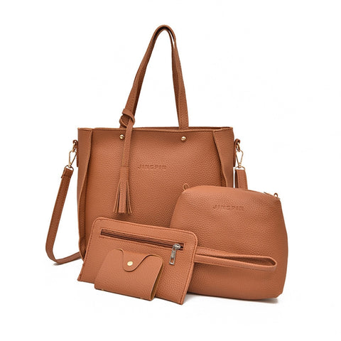 4Pcs Women Bags Set PU Leather Handbag Shoulder Crossbody Card Bag Wallet