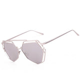 Twin-Beams Geometry Design Women Metal Frame Mirror Sunglasses Cat Eye Glasses