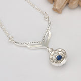 925 Sterling Silver Round Blue Stone Crystal Necklace