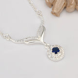 925 Sterling Silver Round Blue Stone Crystal Necklace