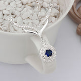 925 Sterling Silver Round Blue Stone Crystal Necklace