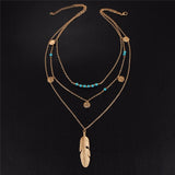 Multi Layer Leaf Turquoise Necklace