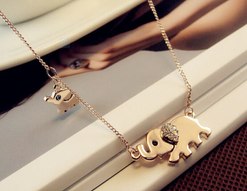 Cute Elephant Family Stroll Design Fashion Women Charming Crystal Chain Necklace Chocker necklace Free shipping