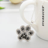 Lovely Women Pendant Necklace Dog Paw Prints Black White Pendant Rhinestone Dog Cat Pet Rescue Chain Collar Chocker Necklace