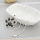 Lovely Women Pendant Necklace Dog Paw Prints Black White Pendant Rhinestone Dog Cat Pet Rescue Chain Collar Chocker Necklace