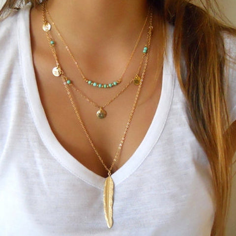 Multi Layer Leaf Turquoise Necklace