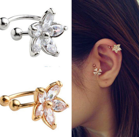 1PC Women's Fashion Cz Crystal Flower U Shape Ear Cuff Clip-on No Piercing Earring ER770-ER771