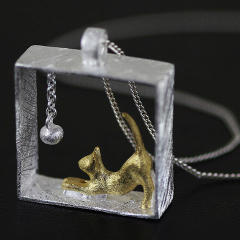 925 Sterling Silver Cat Frame Necklace