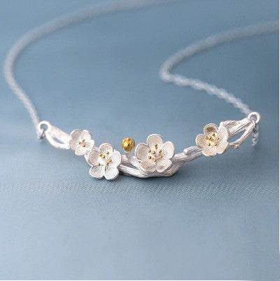 925 Sterling Silver Plum Flower Necklace